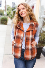 Load image into Gallery viewer, Put Together Rust Taupe Plaid Snap Button Quilted Puffer Vest
