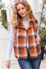 Load image into Gallery viewer, Put Together Rust Taupe Plaid Snap Button Quilted Puffer Vest
