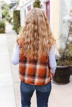 Load image into Gallery viewer, Put Together Rust Taupe Plaid Snap Button Quilted Puffer Vest
