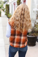 Load image into Gallery viewer, Put Together Rust Taupe Plaid Snap Button Quilted Puffer Vest
