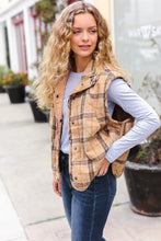 Load image into Gallery viewer, Layer Up Taupe Plaid Snap Button Quilted Puffer Vest
