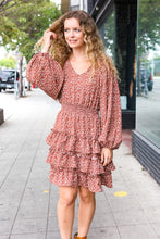 Load image into Gallery viewer, Feminine Flair Terracotta Leopard Print Ruffle Tiered Dress
