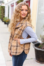 Load image into Gallery viewer, Layer Up Taupe Plaid Snap Button Quilted Puffer Vest
