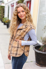 Load image into Gallery viewer, Layer Up Taupe Plaid Snap Button Quilted Puffer Vest
