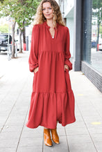 Load image into Gallery viewer, Lock Eyes Spice Notched Neck Frill Hem Tiered Maxi Dress
