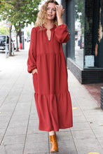 Load image into Gallery viewer, Lock Eyes Spice Notched Neck Frill Hem Tiered Maxi Dress
