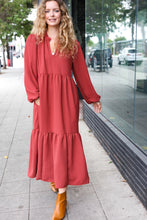 Load image into Gallery viewer, Lock Eyes Spice Notched Neck Frill Hem Tiered Maxi Dress
