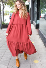 Load image into Gallery viewer, Lock Eyes Spice Notched Neck Frill Hem Tiered Maxi Dress
