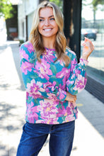 Load image into Gallery viewer, Feeling Femme Teal Floral Brushed Hacci Sweater Top
