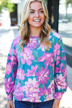 Load image into Gallery viewer, Feeling Femme Teal Floral Brushed Hacci Sweater Top
