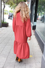 Load image into Gallery viewer, Lock Eyes Spice Notched Neck Frill Hem Tiered Maxi Dress
