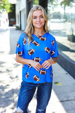 Load image into Gallery viewer, Game Day Blue Football Print Knit Top
