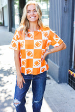 Load image into Gallery viewer, Turn Up The Volume Orange Football Checker Top
