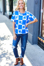 Load image into Gallery viewer, Turn Up The Volume Blue Football Checker Print Top
