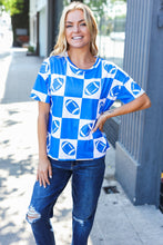 Load image into Gallery viewer, Turn Up The Volume Blue Football Checker Print Top
