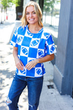 Load image into Gallery viewer, Turn Up The Volume Blue Football Checker Print Top
