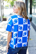 Load image into Gallery viewer, Turn Up The Volume Blue Football Checker Print Top
