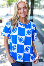 Load image into Gallery viewer, Turn Up The Volume Blue Football Checker Print Top
