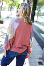 Load image into Gallery viewer, Weekend Ready Rust Argyle Pattern Dolman V Neck Top
