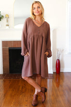 Load image into Gallery viewer, Beautiful You Mocha Woven Waffle V Neck Babydoll Dress
