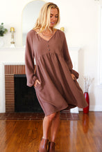 Load image into Gallery viewer, Beautiful You Mocha Woven Waffle V Neck Babydoll Dress
