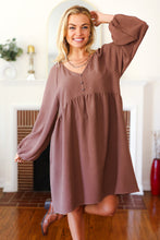 Load image into Gallery viewer, Beautiful You Mocha Woven Waffle V Neck Babydoll Dress
