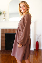 Load image into Gallery viewer, Beautiful You Mocha Woven Waffle V Neck Babydoll Dress
