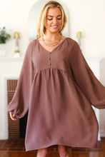 Load image into Gallery viewer, Beautiful You Mocha Woven Waffle V Neck Babydoll Dress
