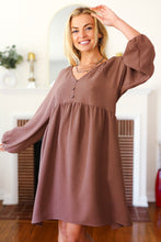 Load image into Gallery viewer, Beautiful You Mocha Woven Waffle V Neck Babydoll Dress
