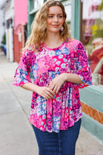 Load image into Gallery viewer, Diva Pink &amp; Blue Floral Print Babydoll Bell Sleeve Top
