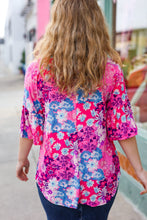 Load image into Gallery viewer, Diva Pink &amp; Blue Floral Print Babydoll Bell Sleeve Top
