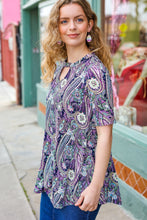 Load image into Gallery viewer, Bold &amp; Sassy Navy Floral Paisley Front Keyhole Tunic Top
