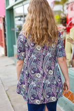 Load image into Gallery viewer, Bold &amp; Sassy Navy Floral Paisley Front Keyhole Tunic Top
