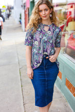 Load image into Gallery viewer, Bold &amp; Sassy Navy Floral Paisley Front Keyhole Tunic Top
