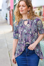 Load image into Gallery viewer, Bold &amp; Sassy Navy Floral Paisley Front Keyhole Tunic Top
