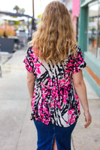 Load image into Gallery viewer, Take Me Away Pink Animal Print Babydoll V Neck Top
