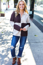 Load image into Gallery viewer, Cozy Up Brown Color Block Collared Zip Up Sweater
