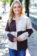 Load image into Gallery viewer, Cozy Up Brown Color Block Collared Zip Up Sweater
