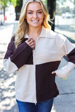 Load image into Gallery viewer, Cozy Up Brown Color Block Collared Zip Up Sweater
