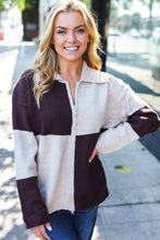 Load image into Gallery viewer, Cozy Up Brown Color Block Collared Zip Up Sweater
