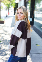 Load image into Gallery viewer, Cozy Up Brown Color Block Collared Zip Up Sweater
