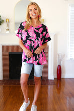 Load image into Gallery viewer, Tropical Vibes Black &amp; Hot Pink Floral V Neck Top
