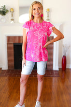 Load image into Gallery viewer, Follow Me Fuchsia Floral Ric Rac Trim Flutter Sleeve Top
