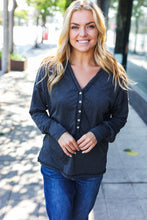 Load image into Gallery viewer, Casual Days Charcoal Henley Button Down V Neck Top
