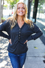 Load image into Gallery viewer, Casual Days Charcoal Henley Button Down V Neck Top
