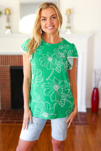 Load image into Gallery viewer, Follow Me Emerald Floral Ric Rac Trim Flutter Sleeve Top
