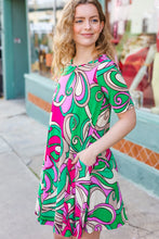 Load image into Gallery viewer, Feeling Bold Fuchsia &amp; Green Abstract Floral Print Dress
