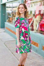 Load image into Gallery viewer, Feeling Bold Fuchsia &amp; Green Abstract Floral Print Dress
