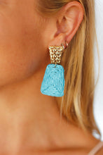 Load image into Gallery viewer, Azure &amp; Gold Geometric Raffia Woven Earrings
