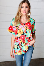 Load image into Gallery viewer, Multicolor Tropical Floral V Neck Drop Shoulder Top
